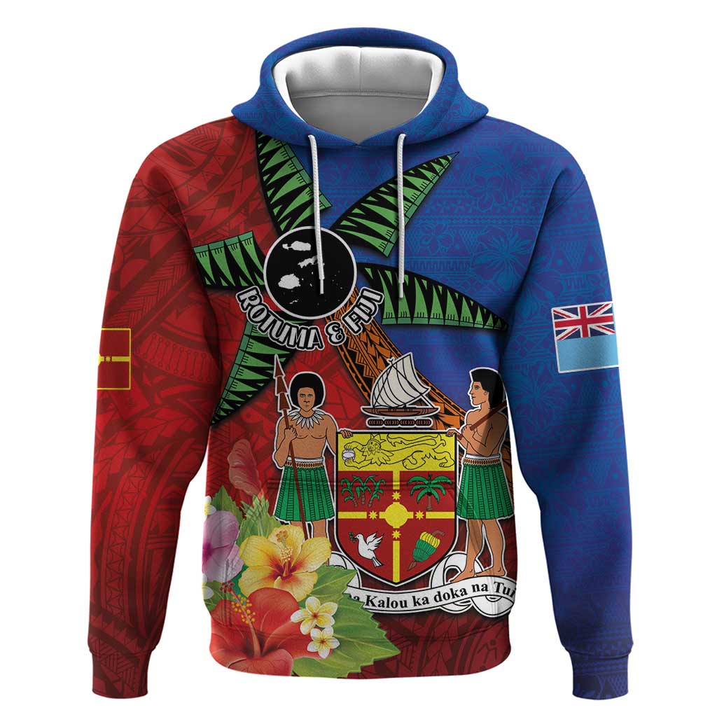 Personalised Fiji and Rotuma Together Zip Hoodie Fjian Masi and Pacific Pattern Mix Culture LT03 Pullover Hoodie Red - Polynesian Pride