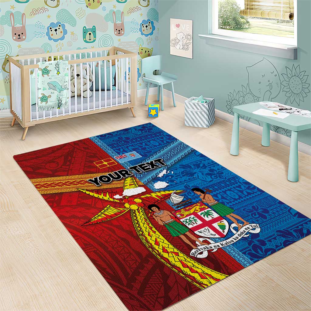 Personalised Fiji and Rotuma Together Area Rug Tapa and Pacific Art Pattern with Cultural Emblems Half Style