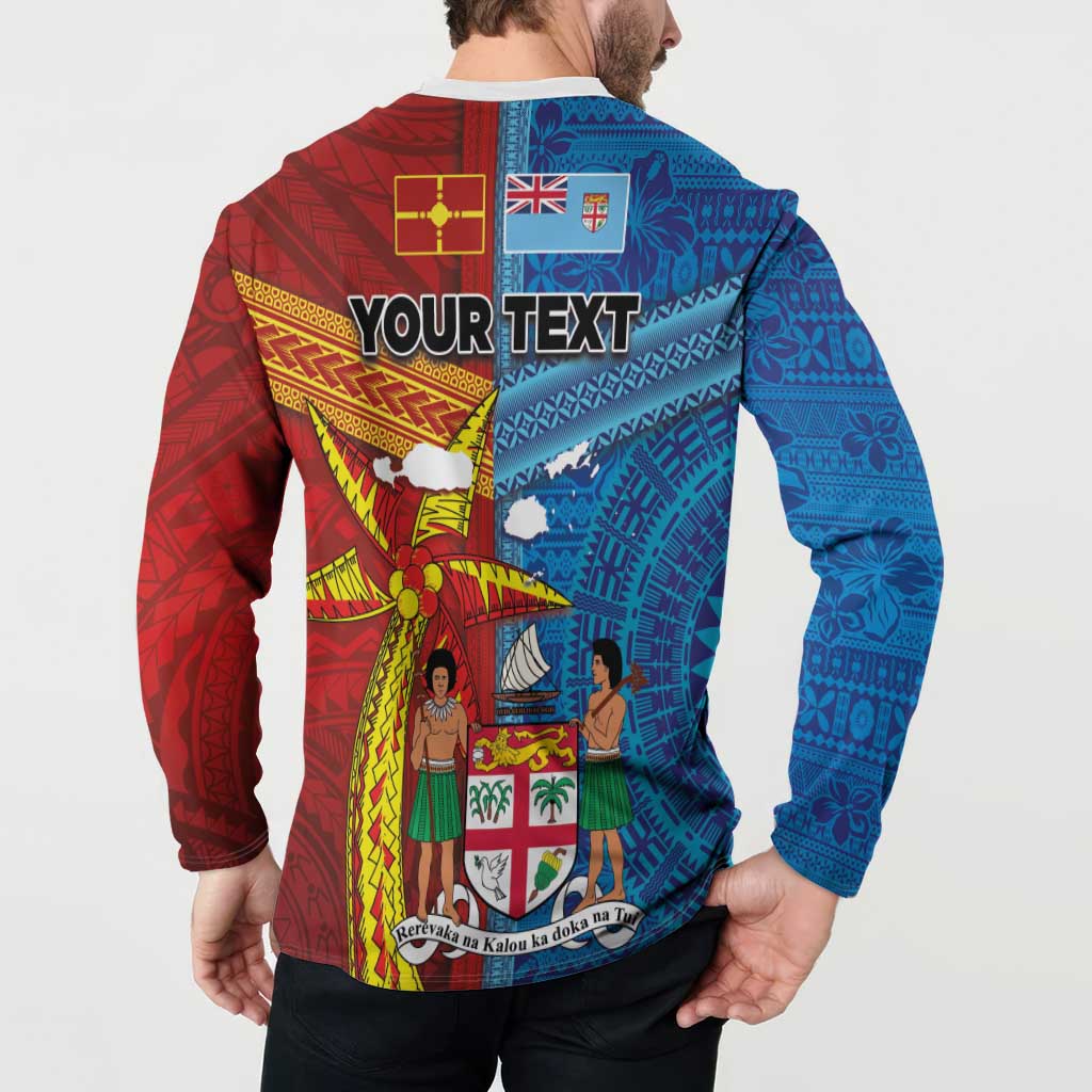 Personalised Fiji and Rotuma Together Button Sweatshirt Tapa and Pacific Art Pattern with Cultural Emblems Half Style