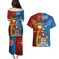 Personalised Fiji and Rotuma Together Couples Matching Puletasi and Hawaiian Shirt Tapa and Pacific Art Pattern with Cultural Emblems Half Style LT03 - Polynesian Pride