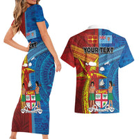 Personalised Fiji and Rotuma Together Couples Matching Short Sleeve Bodycon Dress and Hawaiian Shirt Tapa and Pacific Art Pattern with Cultural Emblems Half Style LT03 - Polynesian Pride