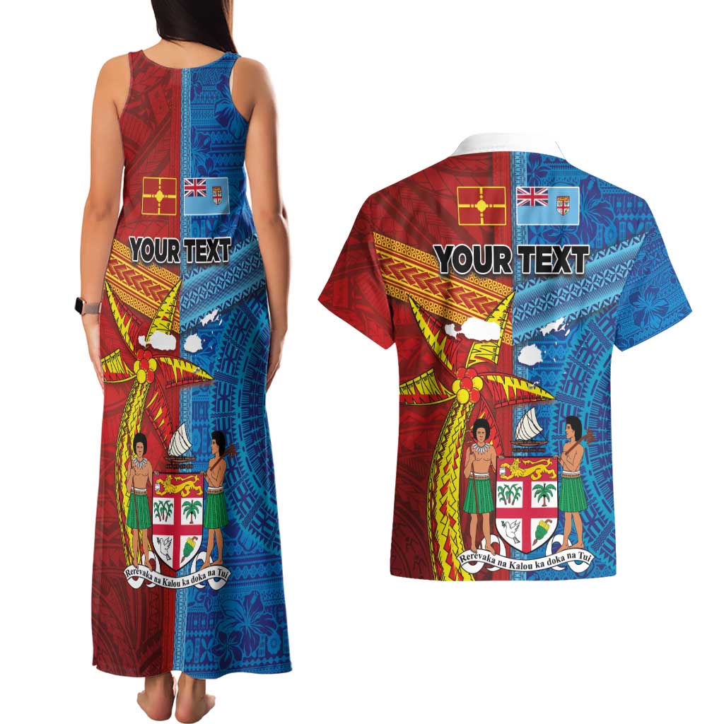 Personalised Fiji and Rotuma Together Couples Matching Tank Maxi Dress and Hawaiian Shirt Tapa and Pacific Art Pattern with Cultural Emblems Half Style LT03 - Polynesian Pride