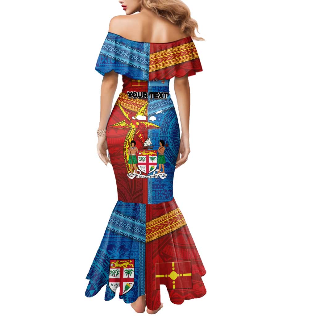 Personalised Fiji and Rotuma Together Family Matching Mermaid Dress and Hawaiian Shirt Tapa and Pacific Art Pattern with Cultural Emblems Half Style LT03 - Polynesian Pride