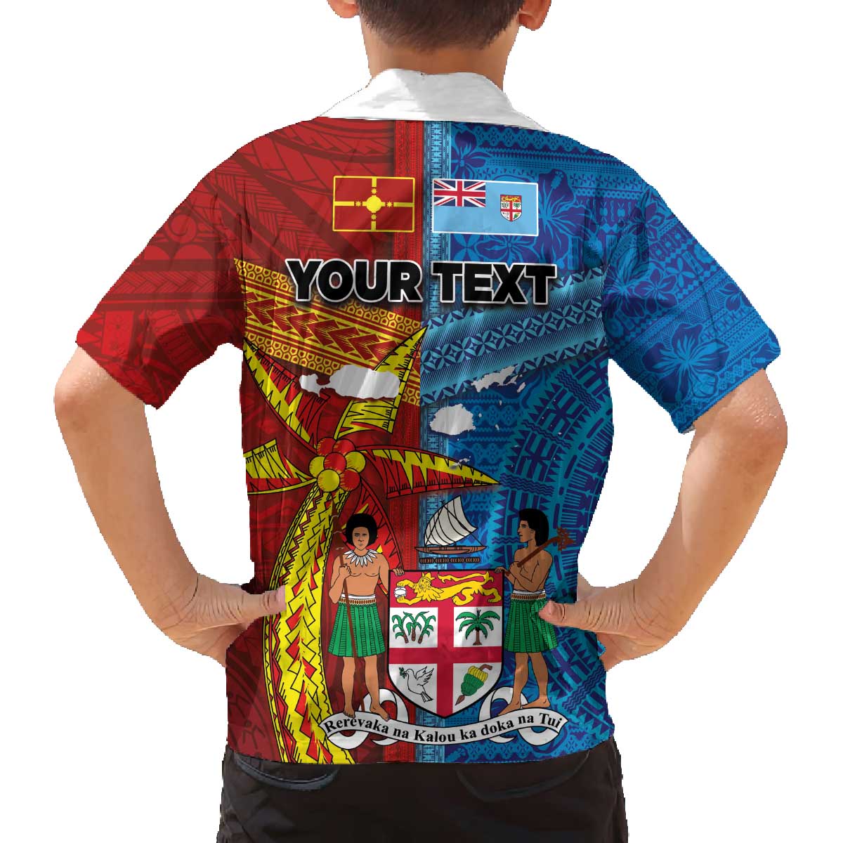 Personalised Fiji and Rotuma Together Family Matching Off The Shoulder Long Sleeve Dress and Hawaiian Shirt Tapa and Pacific Art Pattern with Cultural Emblems Half Style LT03 - Polynesian Pride