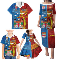 Personalised Fiji and Rotuma Together Family Matching Puletasi and Hawaiian Shirt Tapa and Pacific Art Pattern with Cultural Emblems Half Style LT03 - Polynesian Pride