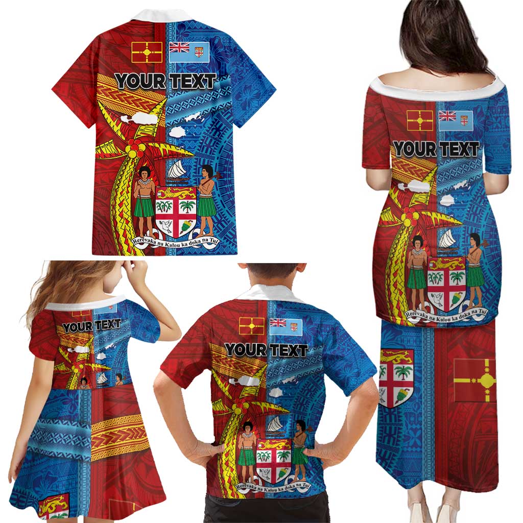 Personalised Fiji and Rotuma Together Family Matching Puletasi and Hawaiian Shirt Tapa and Pacific Art Pattern with Cultural Emblems Half Style LT03 - Polynesian Pride