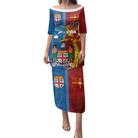 Personalised Fiji and Rotuma Together Family Matching Puletasi and Hawaiian Shirt Tapa and Pacific Art Pattern with Cultural Emblems Half Style LT03 Mom's Dress Red - Polynesian Pride