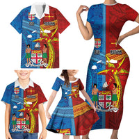 Personalised Fiji and Rotuma Together Family Matching Short Sleeve Bodycon Dress and Hawaiian Shirt Tapa and Pacific Art Pattern with Cultural Emblems Half Style LT03 - Polynesian Pride