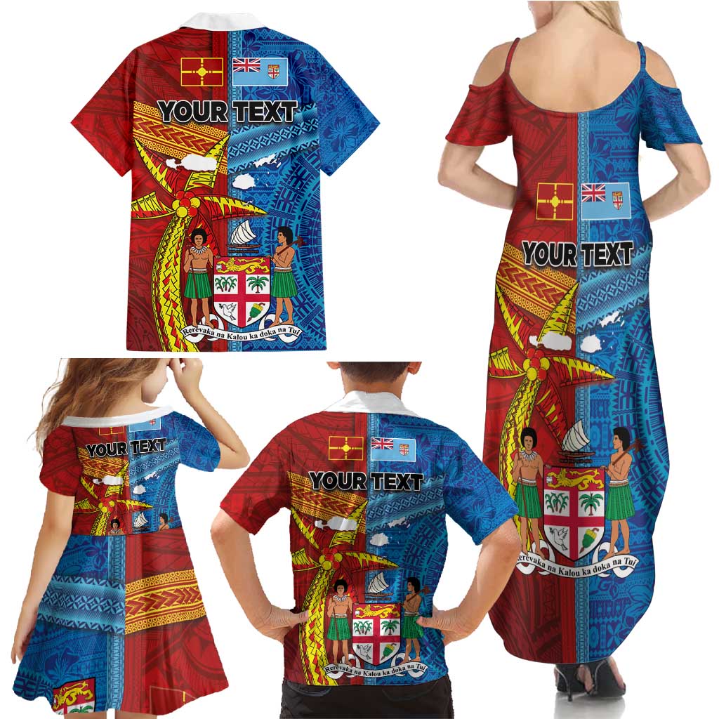Personalised Fiji and Rotuma Together Family Matching Summer Maxi Dress and Hawaiian Shirt Tapa and Pacific Art Pattern with Cultural Emblems Half Style LT03 - Polynesian Pride