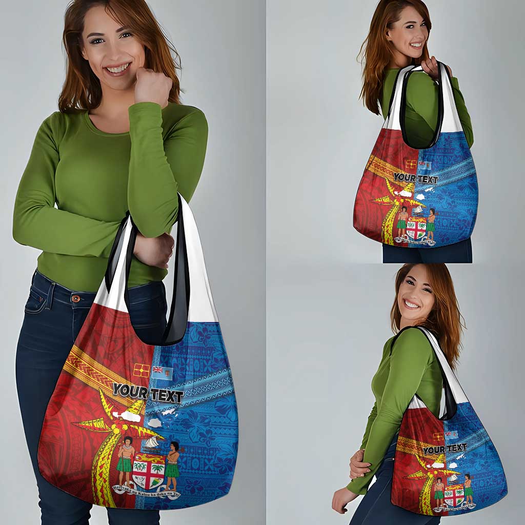 Personalised Fiji and Rotuma Together Grocery Bag Tapa and Pacific Art Pattern with Cultural Emblems Half Style