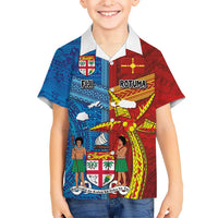 Personalised Fiji and Rotuma Together Hawaiian Shirt Tapa and Pacific Art Pattern with Cultural Emblems Half Style