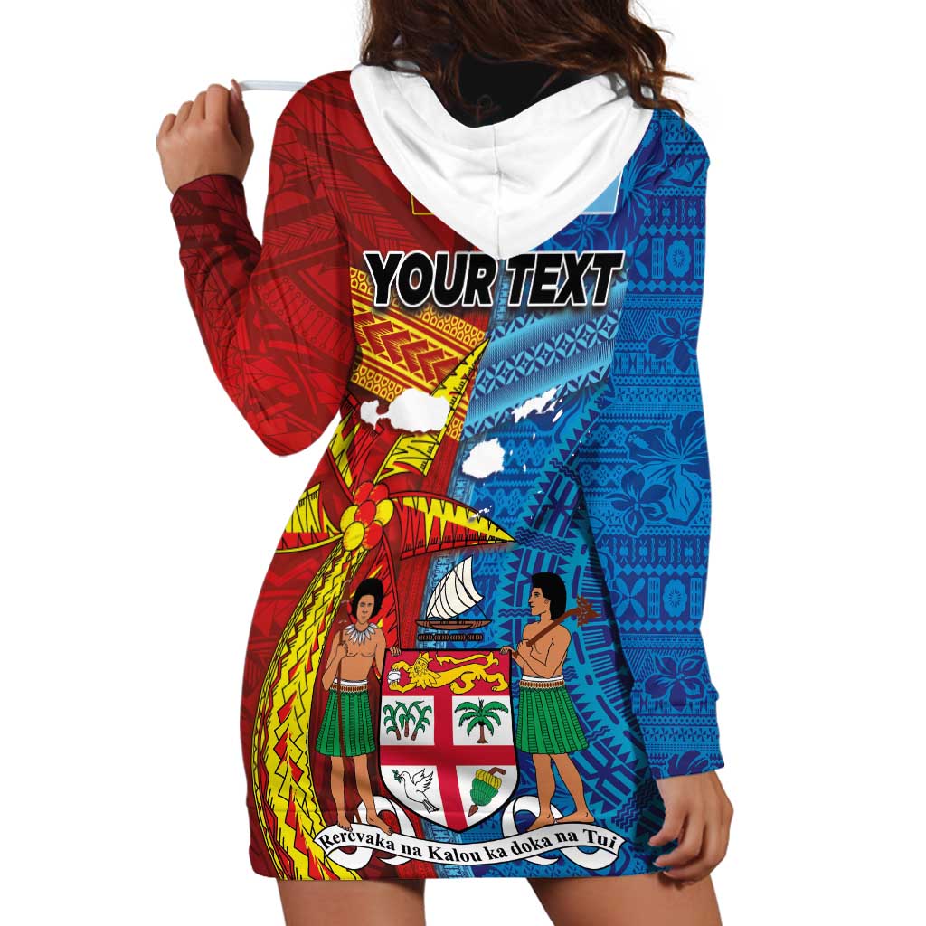 Personalised Fiji and Rotuma Together Hoodie Dress Tapa and Pacific Art Pattern with Cultural Emblems Half Style