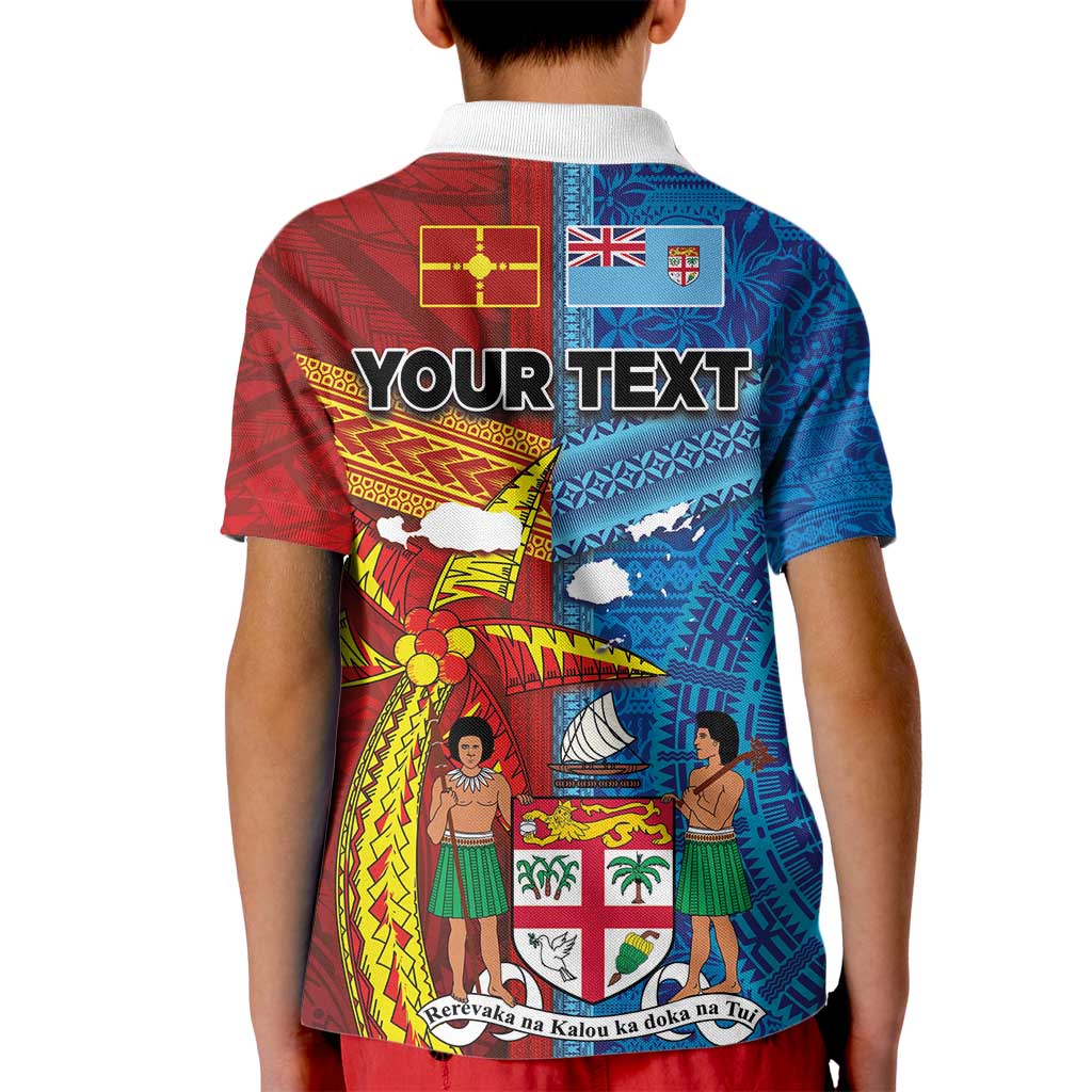 Personalised Fiji and Rotuma Together Kid Polo Shirt Tapa and Pacific Art Pattern with Cultural Emblems Half Style