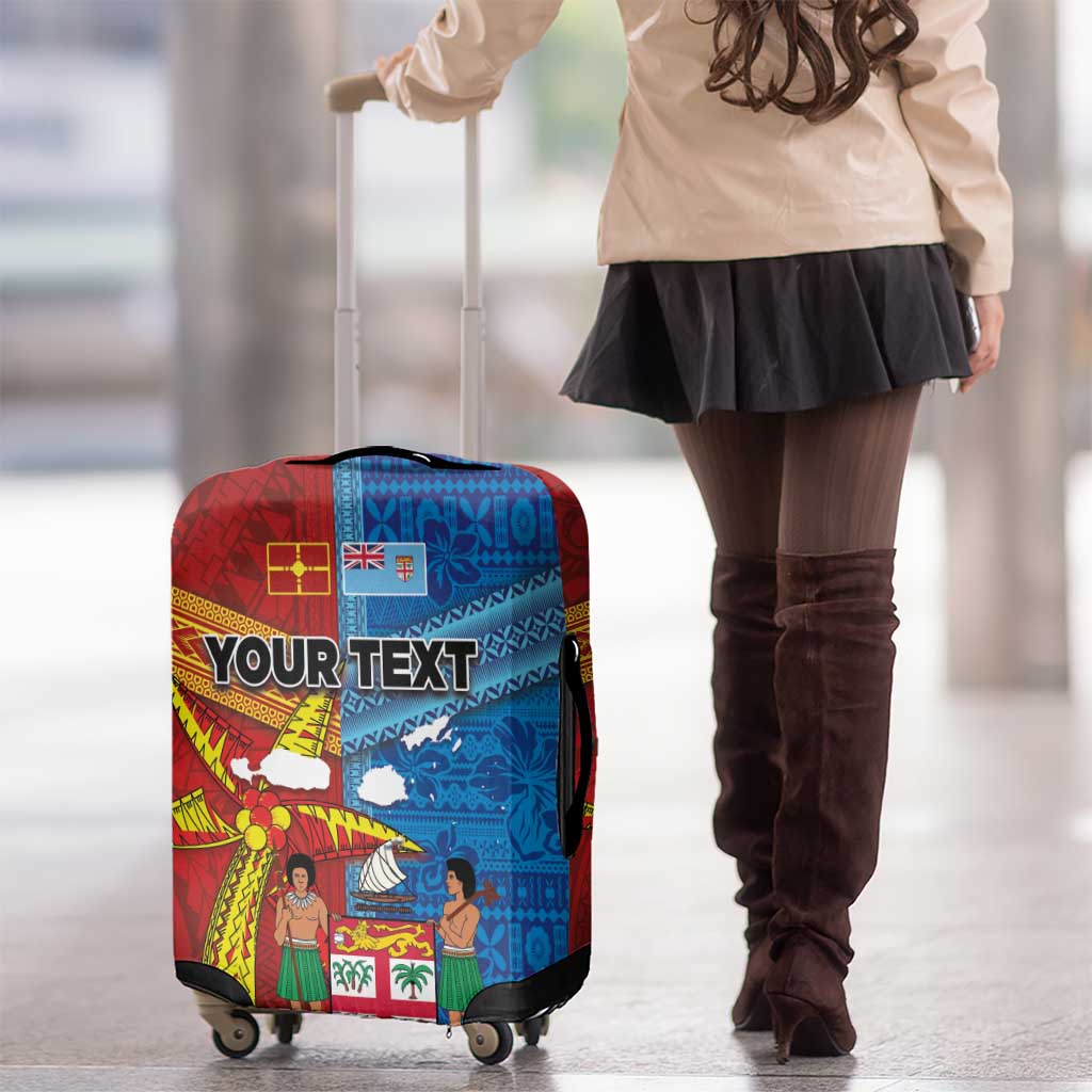 Personalised Fiji and Rotuma Together Luggage Cover Tapa and Pacific Art Pattern with Cultural Emblems Half Style
