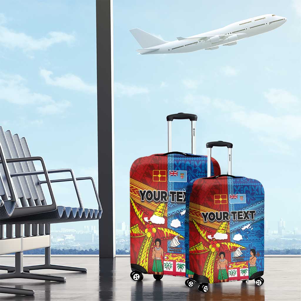Personalised Fiji and Rotuma Together Luggage Cover Tapa and Pacific Art Pattern with Cultural Emblems Half Style