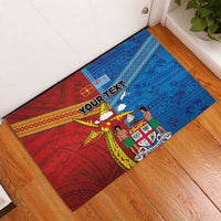 Personalised Fiji and Rotuma Together Rubber Doormat Tapa and Pacific Art Pattern with Cultural Emblems Half Style