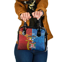 Personalised Fiji and Rotuma Together Shoulder Handbag Tapa and Pacific Art Pattern with Cultural Emblems Half Style