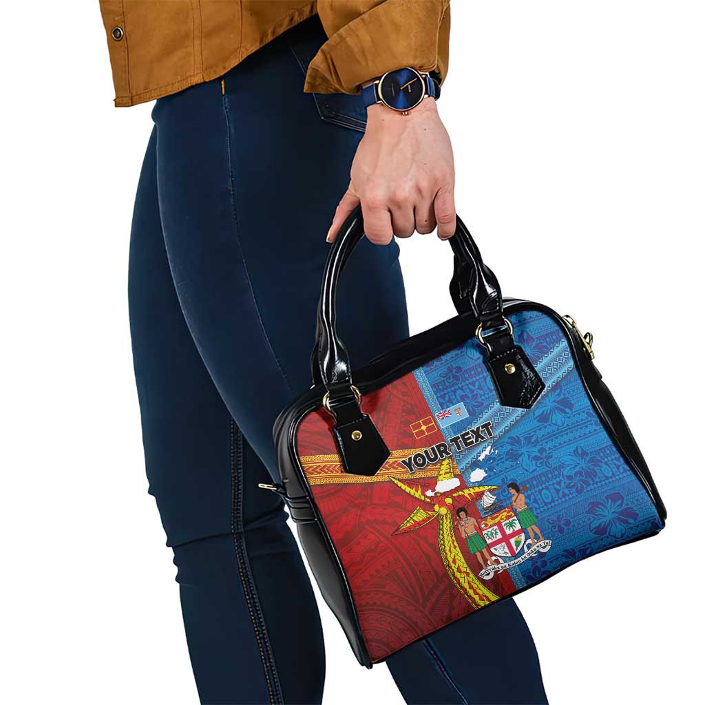 Personalised Fiji and Rotuma Together Shoulder Handbag Tapa and Pacific Art Pattern with Cultural Emblems Half Style
