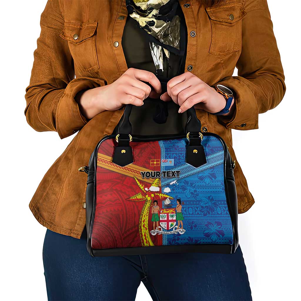 Personalised Fiji and Rotuma Together Shoulder Handbag Tapa and Pacific Art Pattern with Cultural Emblems Half Style