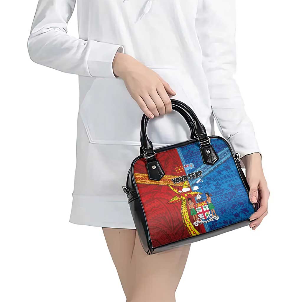 Personalised Fiji and Rotuma Together Shoulder Handbag Tapa and Pacific Art Pattern with Cultural Emblems Half Style