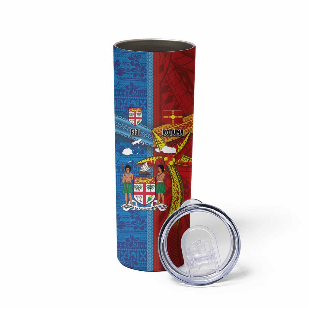 Personalised Fiji and Rotuma Together Skinny Tumbler Tapa and Pacific Art Pattern with Cultural Emblems Half Style LT03 - Polynesian Pride