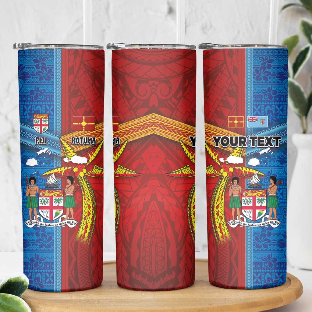 Personalised Fiji and Rotuma Together Skinny Tumbler Tapa and Pacific Art Pattern with Cultural Emblems Half Style LT03 - Polynesian Pride