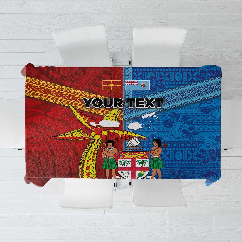 Personalised Fiji and Rotuma Together Tablecloth Tapa and Pacific Art Pattern with Cultural Emblems Half Style LT03 Red - Polynesian Pride
