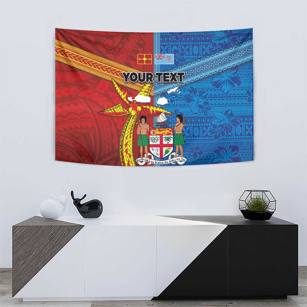 Personalised Fiji and Rotuma Together Tapestry Tapa and Pacific Art Pattern with Cultural Emblems Half Style