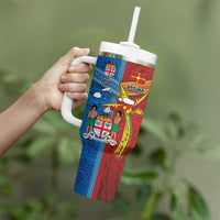 Personalised Fiji and Rotuma Together Tumbler With Handle Tapa and Pacific Art Pattern with Cultural Emblems Half Style