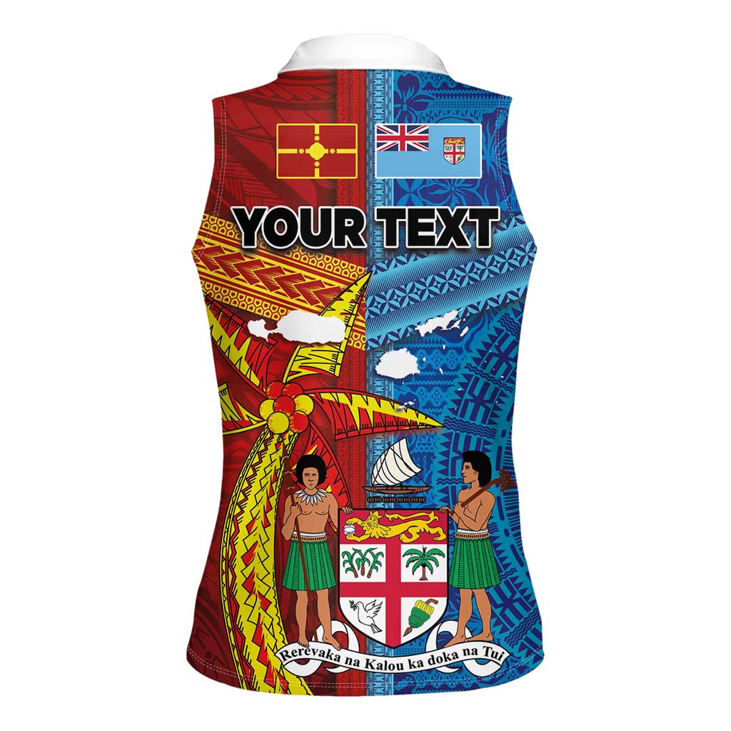 Personalised Fiji and Rotuma Together Women Sleeveless Polo Shirt Tapa and Pacific Art Pattern with Cultural Emblems Half Style LT03 - Polynesian Pride