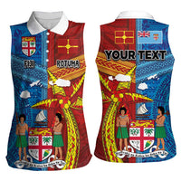 Personalised Fiji and Rotuma Together Women Sleeveless Polo Shirt Tapa and Pacific Art Pattern with Cultural Emblems Half Style LT03 - Polynesian Pride