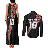 Custom New Zealand Rugby Couples Matching Tank Maxi Dress and Long Sleeve Button Shirt Maori and Silver Fern Half Style LT03 - Polynesian Pride