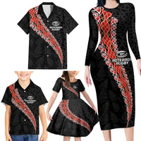 Custom New Zealand Rugby Family Matching Long Sleeve Bodycon Dress and Hawaiian Shirt Maori and Silver Fern Half Style LT03 - Polynesian Pride