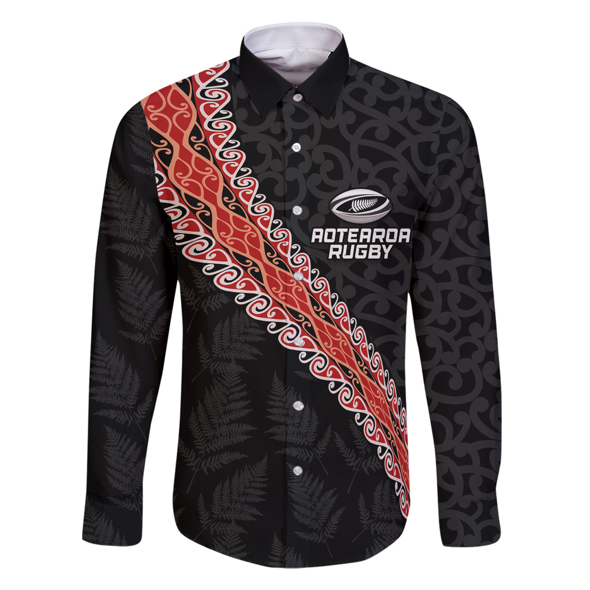 Custom New Zealand Rugby Family Matching Long Sleeve Bodycon Dress and Hawaiian Shirt Maori and Silver Fern Half Style LT03 Dad's Shirt - Long Sleeve Black - Polynesian Pride