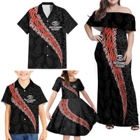 Custom New Zealand Rugby Family Matching Off Shoulder Maxi Dress and Hawaiian Shirt Maori and Silver Fern Half Style LT03 - Polynesian Pride