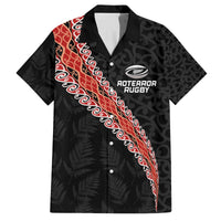Custom New Zealand Rugby Family Matching Off Shoulder Maxi Dress and Hawaiian Shirt Maori and Silver Fern Half Style LT03 Dad's Shirt - Short Sleeve Black - Polynesian Pride