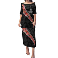 Custom New Zealand Rugby Family Matching Puletasi and Hawaiian Shirt Maori and Silver Fern Half Style LT03 Mom's Dress Black - Polynesian Pride