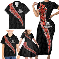 Custom New Zealand Rugby Family Matching Short Sleeve Bodycon Dress and Hawaiian Shirt Maori and Silver Fern Half Style LT03 - Polynesian Pride