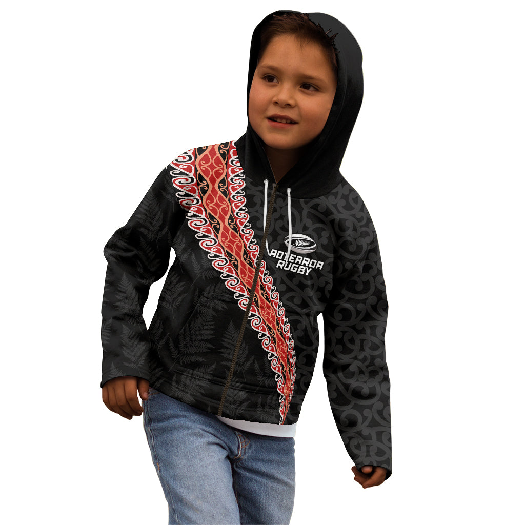 Custom New Zealand Rugby Kid Hoodie Maori and Silver Fern Half Style LT03 - Polynesian Pride