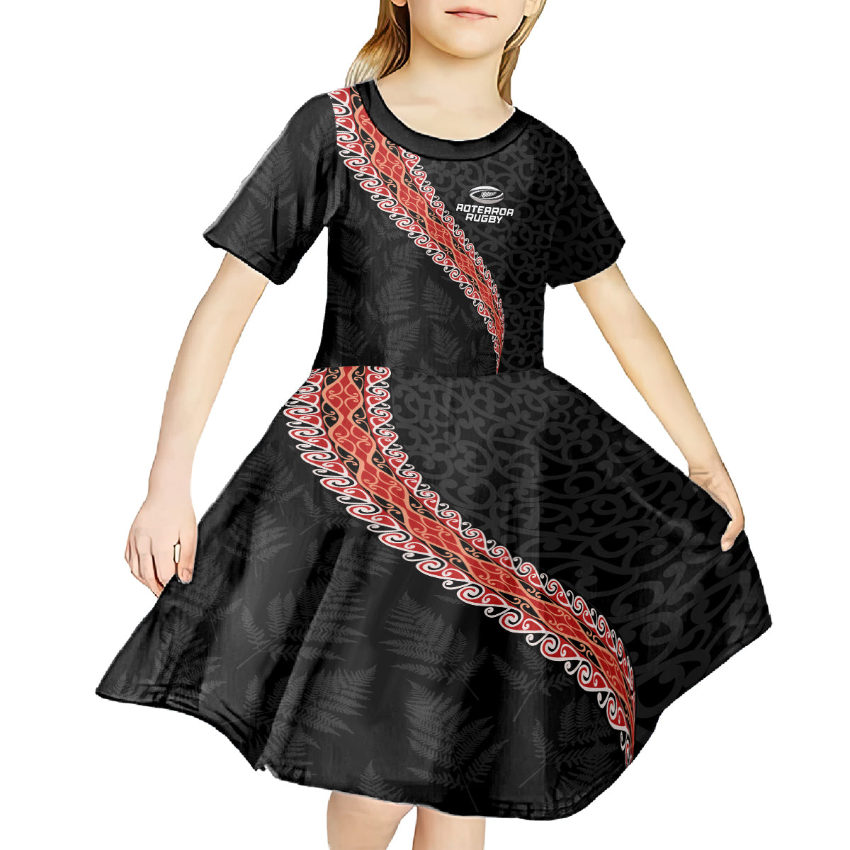 Custom New Zealand Rugby Kid Short Sleeve Dress Maori and Silver Fern Half Style LT03 - Polynesian Pride