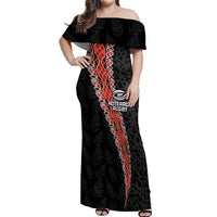 Custom New Zealand Rugby Off Shoulder Maxi Dress Maori and Silver Fern Half Style LT03 Women Black - Polynesian Pride