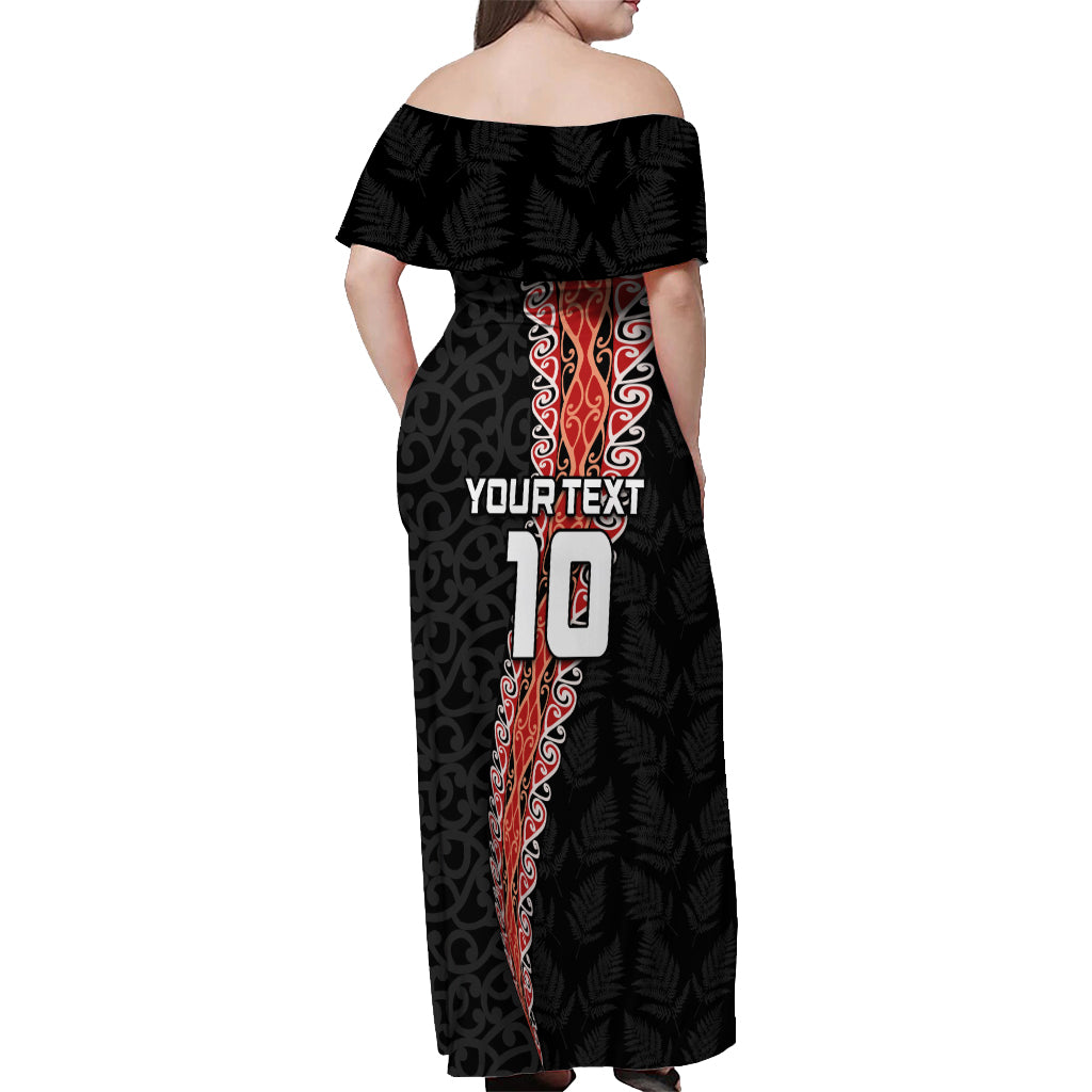 Custom New Zealand Rugby Off Shoulder Maxi Dress Maori and Silver Fern Half Style LT03 - Polynesian Pride