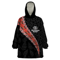 Custom New Zealand Rugby Wearable Blanket Hoodie Maori and Silver Fern Half Style LT03 One Size Black - Polynesian Pride