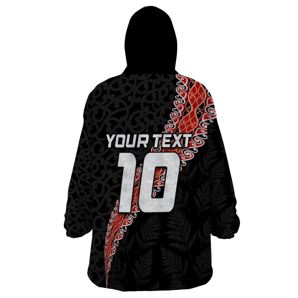Custom New Zealand Rugby Wearable Blanket Hoodie Maori and Silver Fern Half Style LT03 - Polynesian Pride