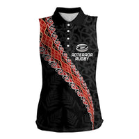 Custom New Zealand Rugby Women Sleeveless Polo Shirt Maori and Silver Fern Half Style LT03 Female Black - Polynesian Pride