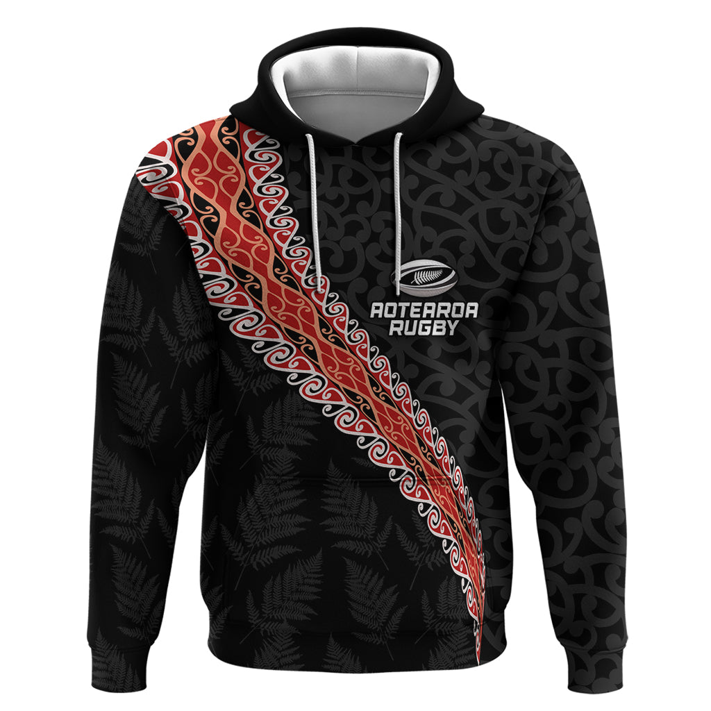Custom New Zealand Rugby Zip Hoodie Maori and Silver Fern Half Style LT03 Pullover Hoodie Black - Polynesian Pride