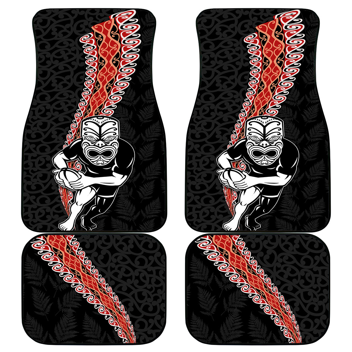 New Zealand Maori Warrior Rugby Car Mats Maori and Silver Fern Half Style LT03 - Polynesian Pride