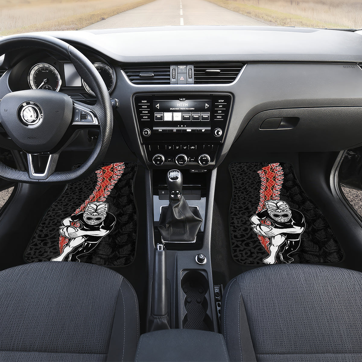 New Zealand Maori Warrior Rugby Car Mats Maori and Silver Fern Half Style LT03 Set 2pcs - Front Black - Polynesian Pride