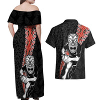 New Zealand Maori Warrior Rugby Couples Matching Off Shoulder Maxi Dress and Hawaiian Shirt Maori and Silver Fern Half Style LT03 - Polynesian Pride
