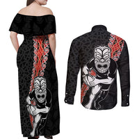 New Zealand Maori Warrior Rugby Couples Matching Off Shoulder Maxi Dress and Long Sleeve Button Shirt Maori and Silver Fern Half Style LT03 - Polynesian Pride